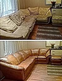 Перетяжка углового дивана в частном доме